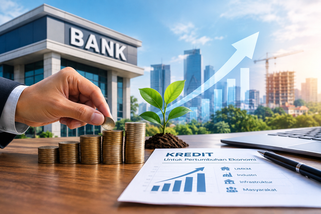 Peran manajemen dana bank dan penyaluran kredit dalam mendukung pertumbuhan ekonomi nasional. ‎Sumber: Ilustrasi dibuat dengan bantuan Artificial Intelligence (AI), 2026.