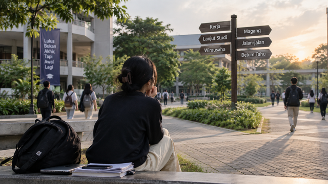 (Semester akhir biasanya datang dengan dua perasaan yang bertabrakan. | Created Image by ChatGPT)