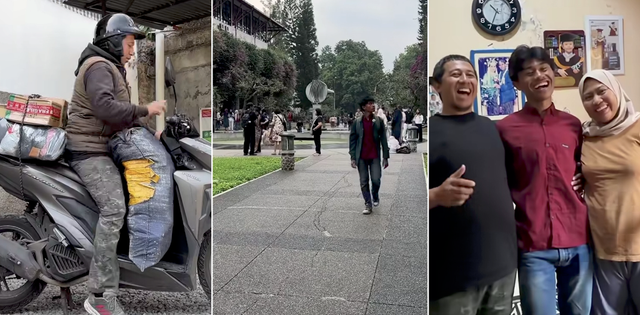 Raka Naufal Zulian (tengah), mahasiswa asal Bandung yang diterima di Institut Teknologi Bandung (ITB) jurusan Oseanografi bersama kedua orang tua. Foto: kumparan