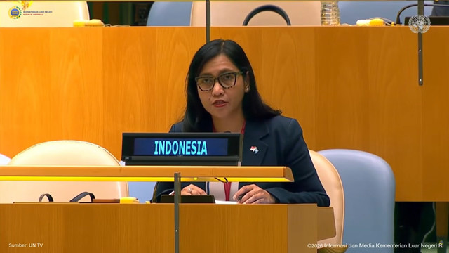 Minister Counsellor Perwakilan Tetap Republik Indonesia (PTRI) untuk PBB, Nona Gae Luna dalam Sidang Majelis Umum PBB ke-81 di New York pada Senin (28/9/2026). Foto: YouTube/@MoFAIndonesia
