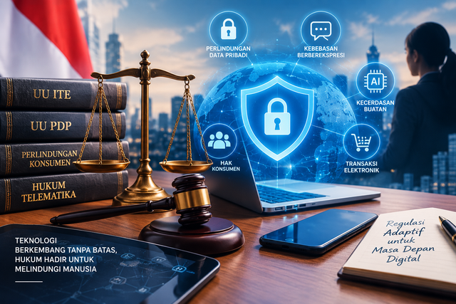 Ilustrasi hukum telematika di tengah ledakan teknologi. Foto: Generate by AI