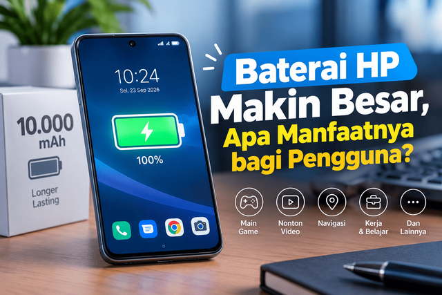 Ilustrasi smartphone dengan baterai berkapasitas besar untuk penggunaan sehari-hari.Sumber: Ilustrasi dibuat dengan AI oleh ChatGPT.