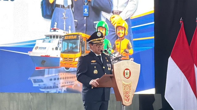Gubernur DKI Jakarta Pramono Anung dalam agenda puncak peringatan Hari Perhubungan Nasional tingkat Provinsi DKI Jakarta 2026 di Balai Samudera, Kelapa Gading, Jakarta Utara, Selasa (29/9/2026). Foto: Zahira Hilman/kumparan