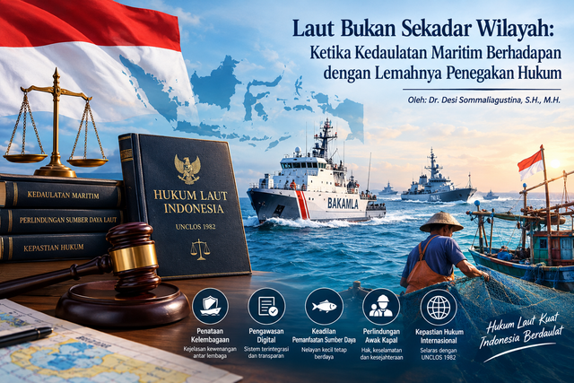 Ilustrasi laut sebagai kedaulatan maritim dan lemahnya penegakan hukum. Foto: Generate by AI