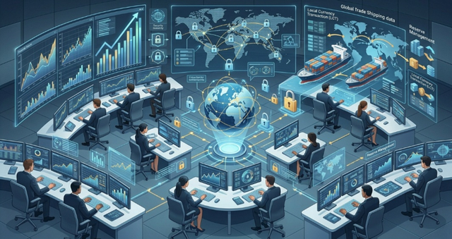 Gambar Ilustrasi ruang operasional kebanksentralan yang menopang efektivitas kebijakan melalui konektivitas keuangan global, keamanan transaksi, dan pemanfaatan teknologi digital. Sumber: AI Generated, Sumber : AI Generated