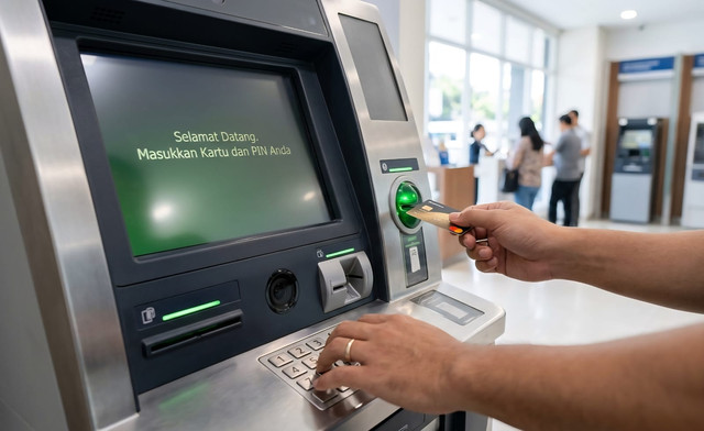 Ilustrasi menarik uang di ATM: Gambar dibuat menggunakan AI