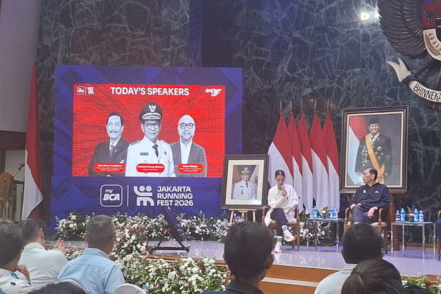 Konferensi Pers Jakarta Running Festival bersama Ketua PASI, Luhut Binsar Panjaitan di Balai Kota DKI, Jakarta, Rabu (30/9/2026). Foto: Pradya Tirta/kumparan