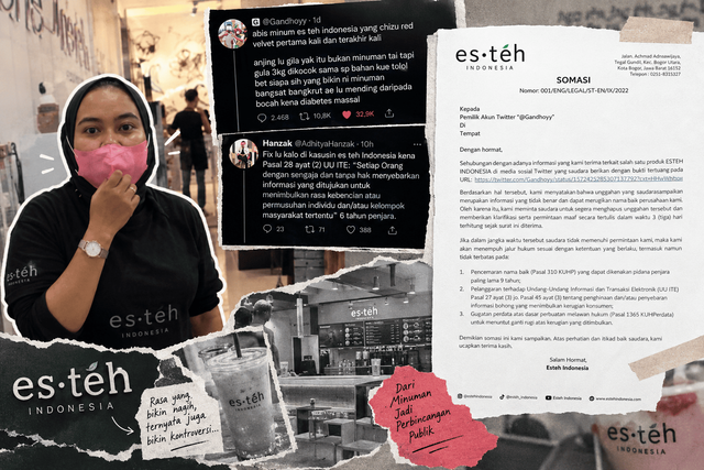 kontroversi Es Teh Indonesia di media sosial akibat kritik konsumen yang mendapat somasi dari perusahaan. Foto: Chat GPT