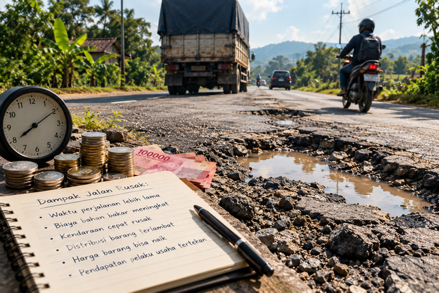 Ilustrasi Jalan Rusak, Sumber: Dok. Pribadi/AI