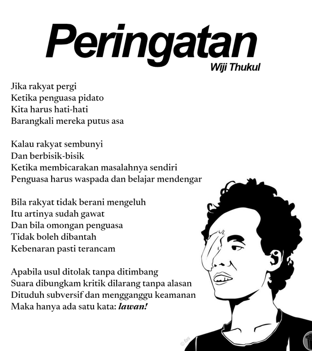 Foto: Teks Peringatan Karya Wiji Thukul (Sumber: Penulis)