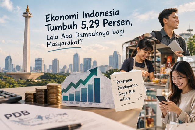 Ilustrasi pertumbuhan ekonomi Indonesia dan dampaknya terhadap masyarakat. Sumber: Generatif AI.