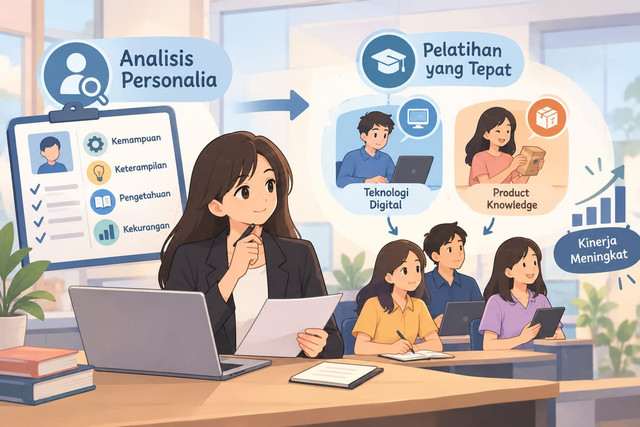 Ilustrasi analisis personalia untuk menentukan pelatihan karyawan yang tepat. (Gambar dibuat dengan AI)