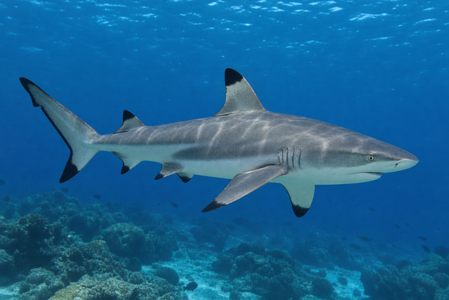 Hiu sirip hitam, blacktip shark. Sumber; Generate GPT