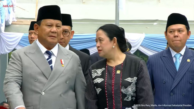 Prabowo bersama Puan Maharani serta pejabat lainnya usai datangi lubang buaya saat upacara peringatan Hari Kesaktian Pancasila 2026 di Monumen Pancasila Sakti, Lubang Buaya, Jakarta Timur, Rabu (1/10/2026). Foto: YouTube/ Sekretariat Presiden