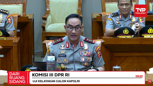 Komjen Pol Suyudi Ario Seto mengikuti uji kelayakan dan kepatutan (fit and proper test) Calon Kapolri bersama Komisi III DPR RI di Kompleks Parlemen, Senayan, Jakarta, Kamis (1/10/2026). Foto: YouTube/ TVR Parlemen
