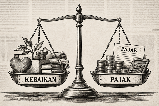 Ilustrasi kebaikan dan pajak. (Foto: ChatGPT / DALL-E)