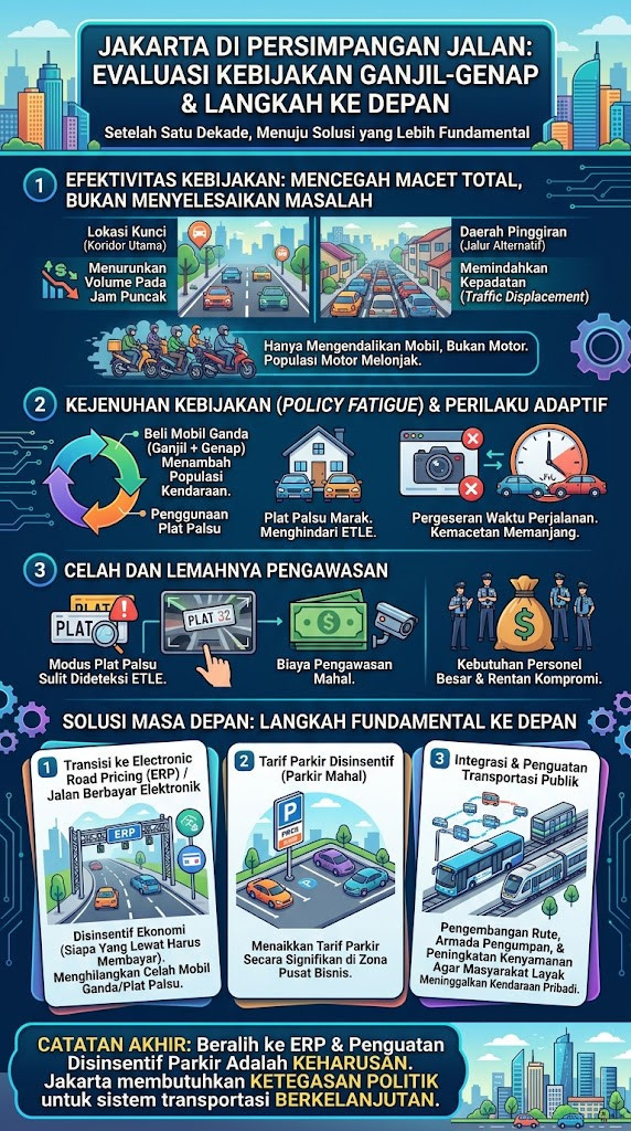 Ilustrasi sistem Ganjil-Genap: evaluasi setelah satu dekade. Dok. Buatan AI.