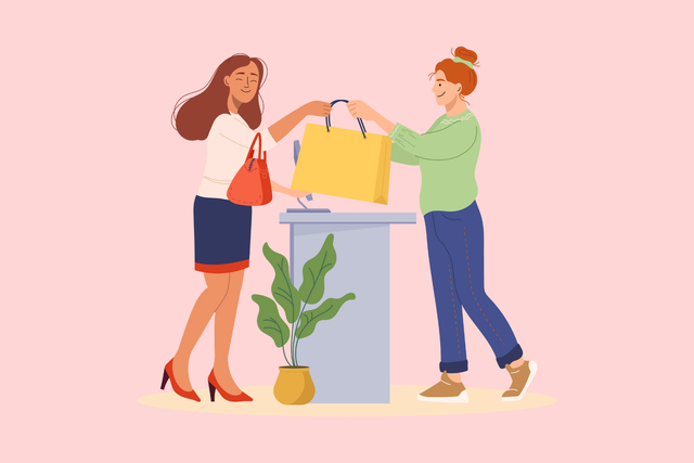Ilustrasi aktvitas belanja fashion dan pelayanan di toko. Gambar : canva.com