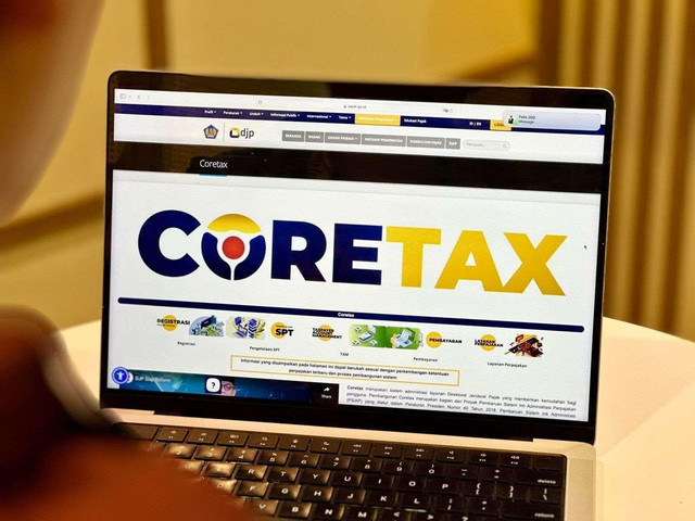 Tampilan Coretax pada layar laptop yang menggambarkan digitalisasi administrasi perpajakan di Indonesia melalui sistem layanan pajak yang terintegrasi. Foto : ShutterStock