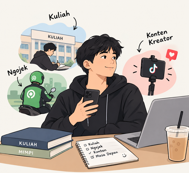 Personal Branding Gen Z di TikTok: Antara Kuliah, Ngojek, dan Jadi Konten Kreator | ilustrasi gambar oleh AI-Generated