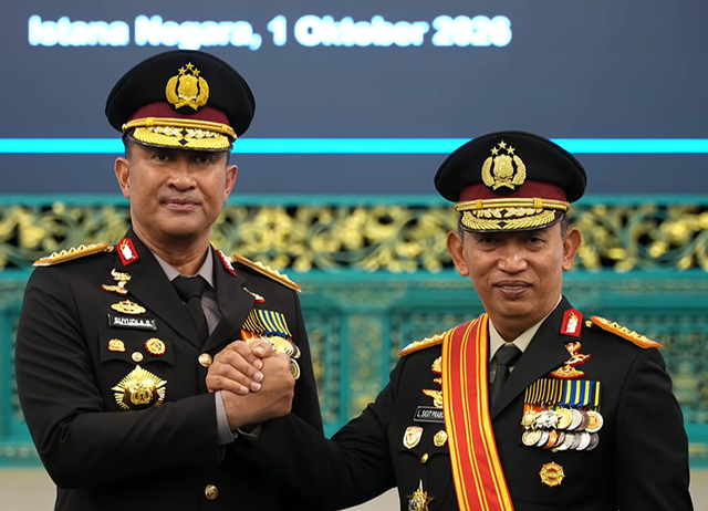 Kapolri Jenderal Suyudi AS dan eks Kapolri Jenderal Listyo Sigit di Istana Negara, 1/10/2026. Foto: Youtube/Setpres RI