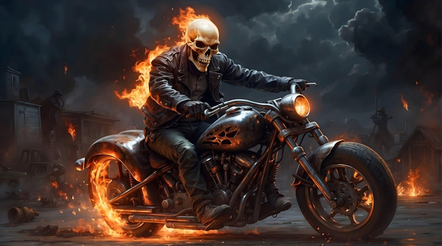 Keterangan. Sumber: Pixabay (1-10-2026),oleh Παῦλος, url:https://pixabay.com/illustrations/ai-generated-ghost-rider-motorcycle-8505065/