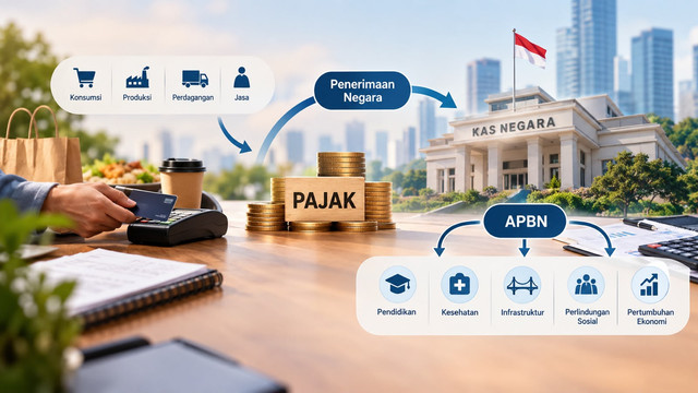 Ilustrasi Dari Kantong Masyarakat ke Kas Negara, Sumber: Dok. pribadi/Ai