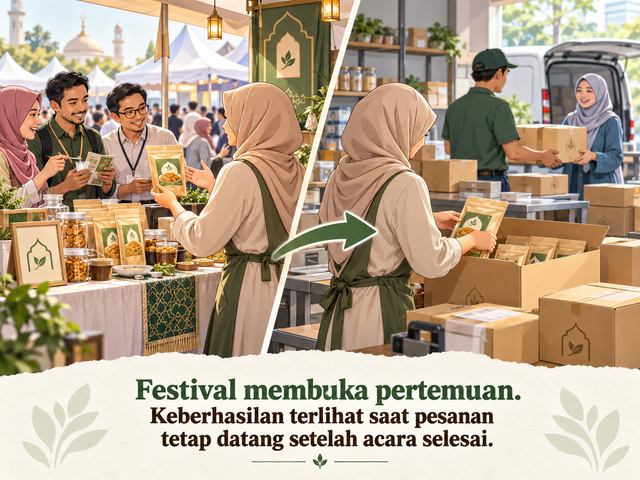 Ilustrasi dampak keikutsertaan UMKM halal di festival syariah. Foto generated by AI 
