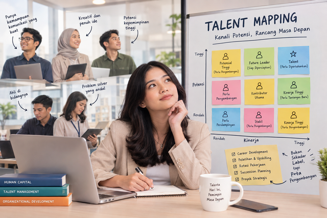 Talent mapping bukan sekadar mengelompokkan karyawan, tetapi memahami potensi, mengembangkan kemampuan, dan membuka peluang agar setiap talenta dapat berkontribusi bagi masa depan perusahaan. (sumber: Generate AI)