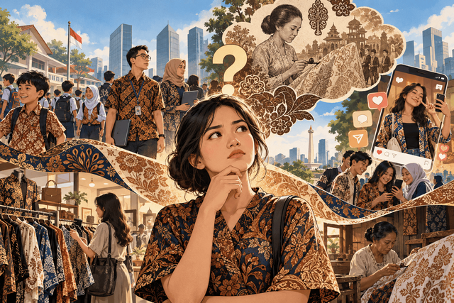 Ilustrasi batik dalam kehidupan masyarakat dari tradisi hingga budaya populer. Foto: Generated by AI