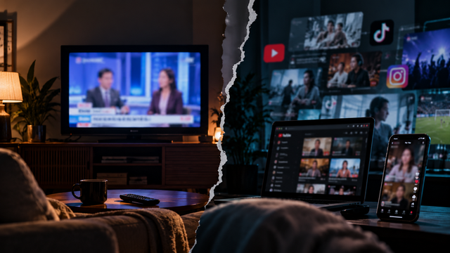 Televisi masih ditonton di tengah perkembangan media digital, meski kebiasaan audiens kini beralih ke berbagai platform digital. Foto: Illustrasi AI 