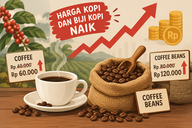 Illustrasi Kenaikan Harga Kopi. (Sumber illustrasi dibuat menggunakan Artificial Intelligence)