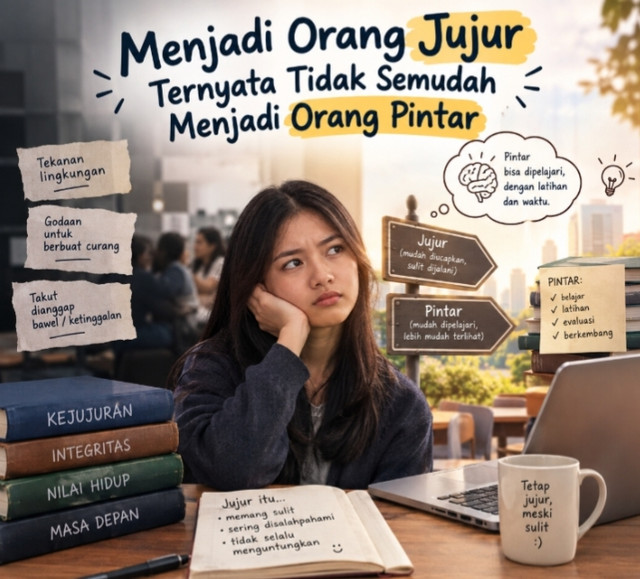 Ilustrasi sulit menjadi orang jujur. (Sumber: ChatGPT.co.id).