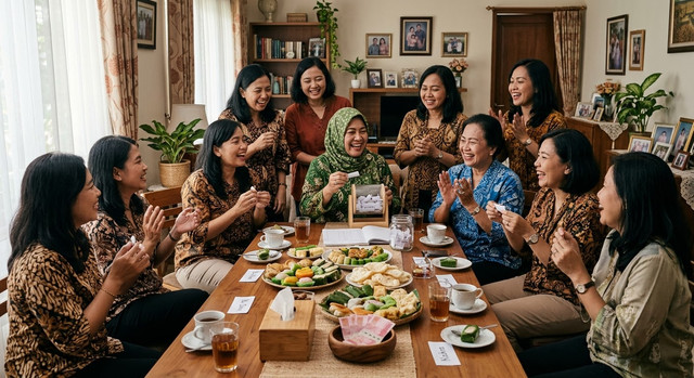 Ilustrasi kegiatan arisan ibu-ibu yang dibuat menggunakan Gemini AI.