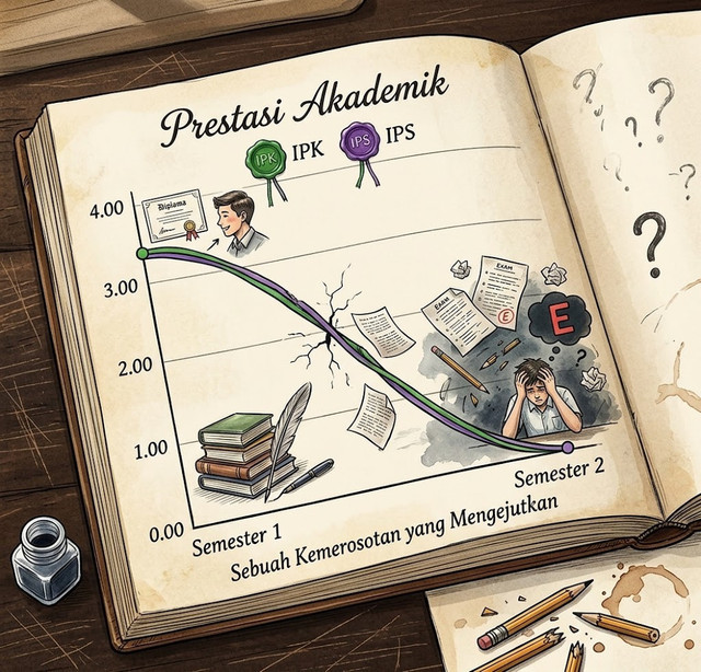 Ilustrasi visual grafik IPK/IPS ( Sumber: AI Generated dari Dokumentasi Pribadi).