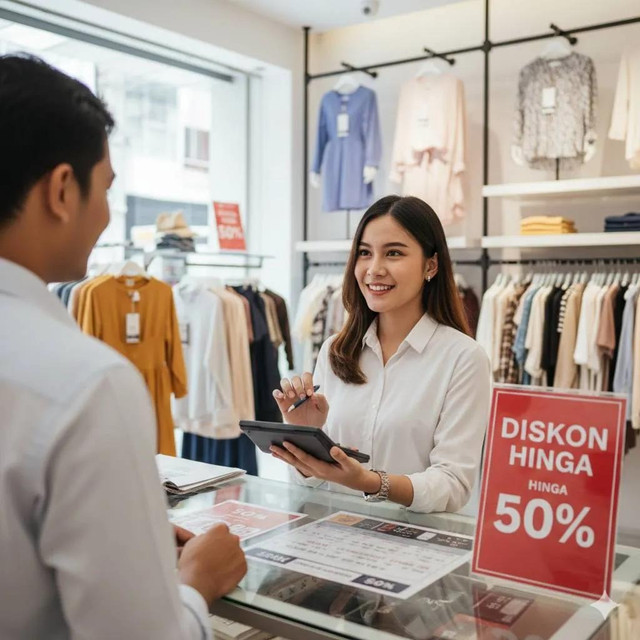 Ilustrasi promosi diskon di toko dan pentingnya kepercayaan pelanggan. Sumber: Dok. Pribadi/AI