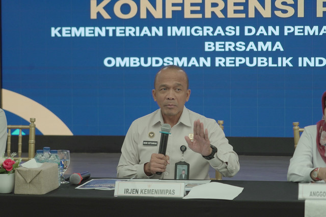Konferensi pers bersama antara Kementerian Imigrasi dan Pemasyarakatan (IMIPAS) dan Ombudsman Republik Indonesia terkait temuan sidak di Lapas Kelas 2A Cibinong, Senin (5/10/2026). Foto: Dok. Kemenimipas