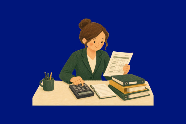 Seorang Accounting yang sedang memeriksa & menganalisis lembar kerja. Gambar (Canva.com)