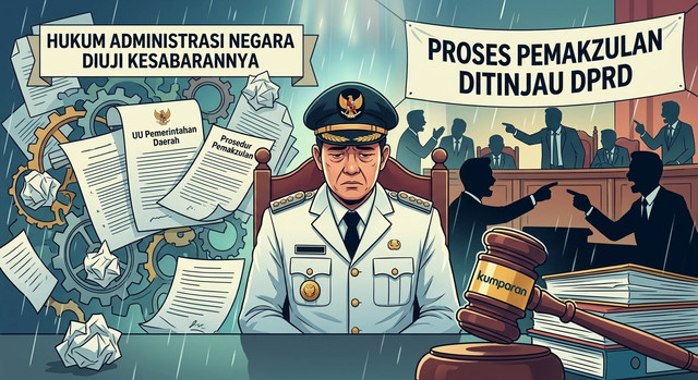 Ilustrasi Drama Pemakzulan Bupati Gowa:Ketika Hukum Administrasi Negara Diuji Kesabarannya. Visual dibuat dengan bantuan Gemini AI