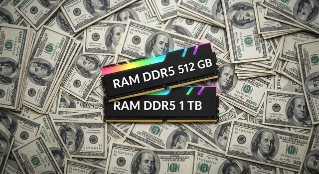 IIustrasi RAM diatas tumpukan uang US Dollar. source : Gemini AI