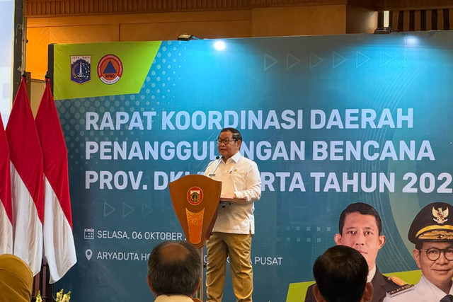 Gubernur DKI Jakarta Pramono Anung dalam agenda Rapat Koordinasi Daerah (Rakorda) Kebencanaan Provinsi DKI Jakarta Tahun 2026 di Hotel Arya Duta Menteng, Jakarta Pusat, Selasa (6/10/2026). Foto: Zahira Hilman/kumparan