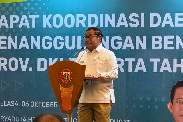 Gubernur DKI Jakarta Pramono Anung dalam agenda Rapat Koordinasi Daerah (Rakorda) Kebencanaan Provinsi DKI Jakarta Tahun 2026 di Hotel Arya Duta Menteng, Jakarta Pusat, Selasa (6/10/2026). Foto: Zahira Hilman/kumparan