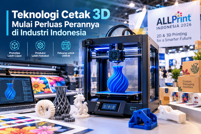 Ilustrasi printer 3D modern yang menunjukkan perkembangan teknologi percetakan untuk kebutuhan industri dan UMKM.Sumber: Ilustrasi dibuat dengan AI oleh ChatGPT.