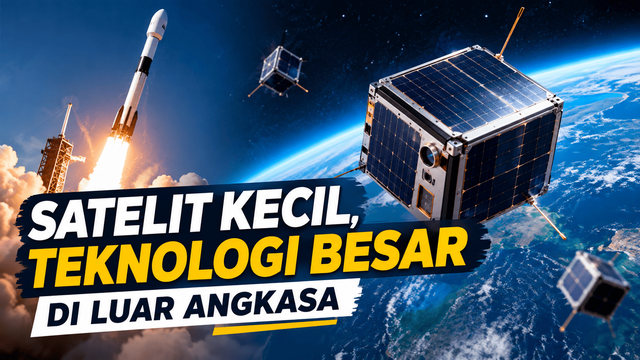 Roket, satelit kecil, dan Bumi dari luar angkasa.Sumber: Dibuat dengan AI Image Generator ChatGPT (OpenAI).