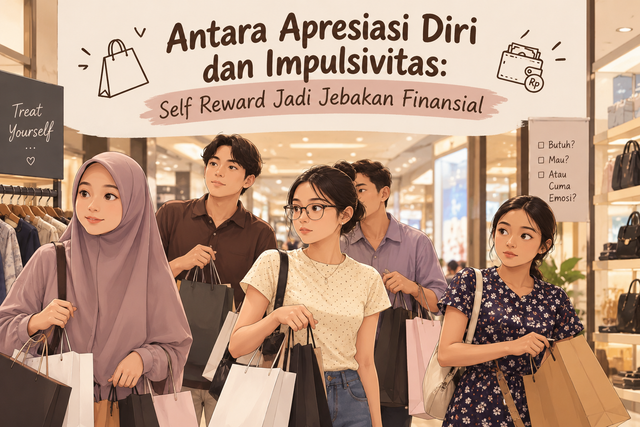 Ilustrasi Antara Apresiasi Diri dan Impulsivitas: Self Reward Jadi Jebakan Finansial (Sumber: buatan AI dari dokumentasi pribadi)