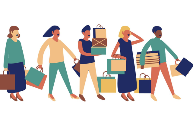 Ilustrasi berbelanja. Sumber: https://www.magnific.com/free-vector/flat-people-carrying-shopping-bags_4807568.htm#fromView=detail&position=1&track=ais_hybrid&from_element=cross_selling__vector