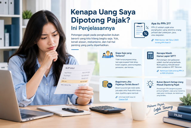 Ilustrasi potongan PPh 21 pada penghasilan. Besarnya pajak yang dipotong dapat berbeda tergantung jenis penghasilan dan ketentuan yang berlaku. (Ilustrasi : AI)