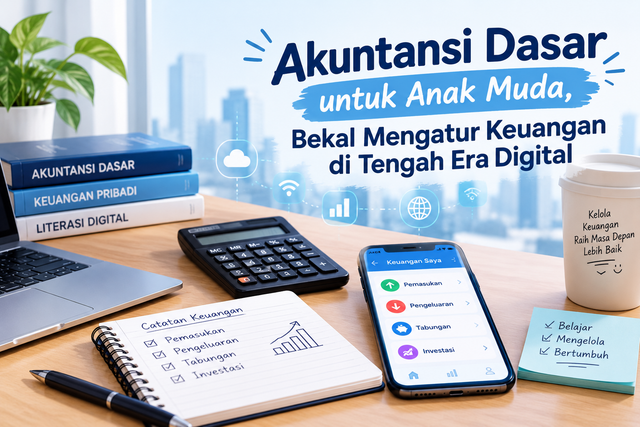 Memahami akuntansi dasar membantu anak muda lebih bijak mencatat, mengelola, dan merencanakan keuangan di era digital. ‎Sumber: Ilustrasi dibuat dengan bantuan Artificial Intelligence (AI), 2026.