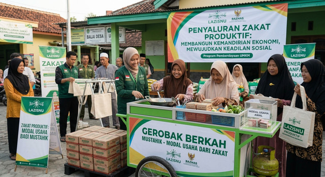 Ilustrasi Penyaluran Zakat Produktif. (Sumber Foto : AI)