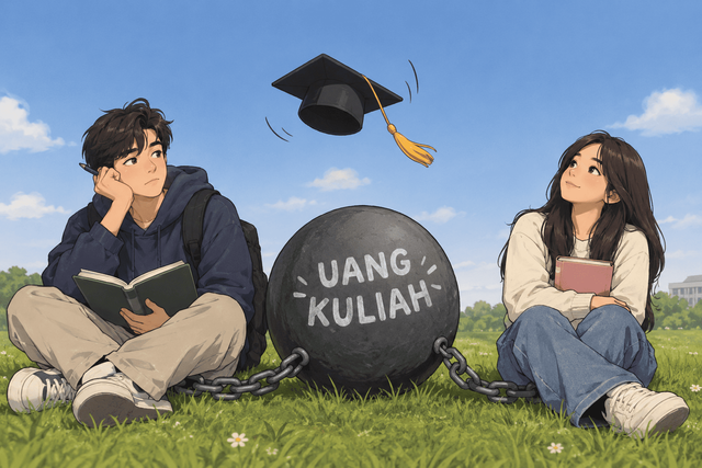 Ilustrasi gambar diatas menggambarkan kondisi seseorang yang terjerat oleh biaya sementara harus terus menggapai cita-citanya. Dok. Internal